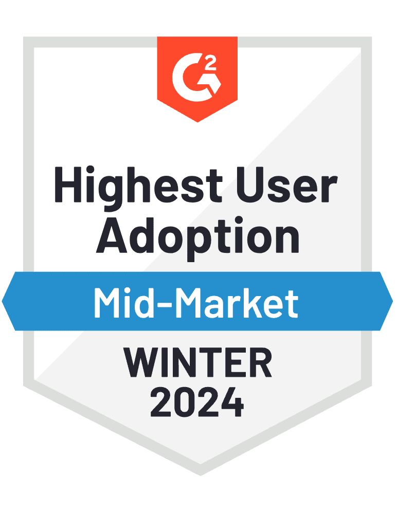 G2 Badge Highest User Adoption Mid-Market Winter 2024